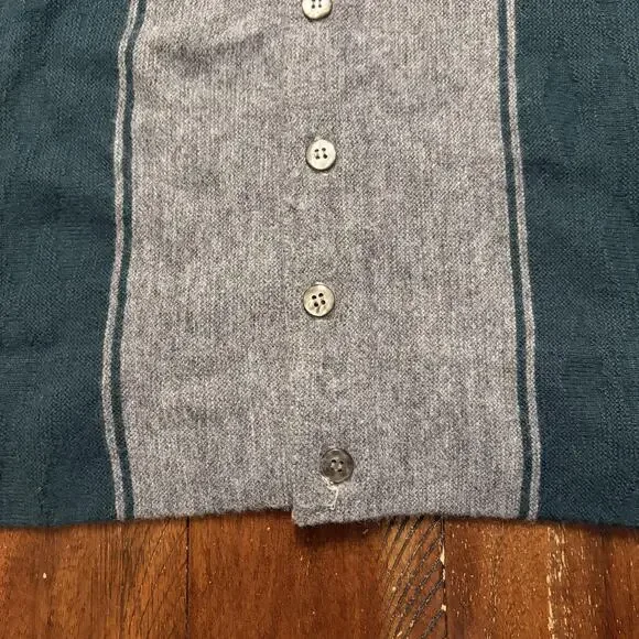 Vtg D'Italia Campus Sweater Mens XL Gray Green Stripe Knit Cardigan 90s